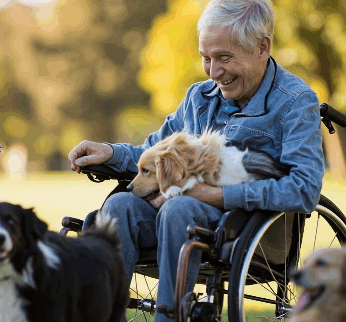 Person with dog outdoors
